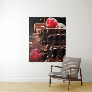 Chocoladetaart met frambozen bovenop wandkleed