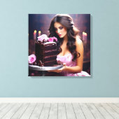 Chocoladetaart Vrouw Canvas Afdruk (Insitu (Houten vloer))