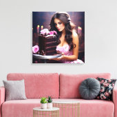 Chocoladetaart Vrouw Canvas Afdruk (Insitu (Woonkamer))