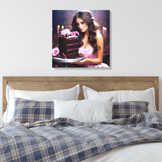 Chocoladetaart Vrouw Canvas Afdruk (Insitu (Slaapkamer))