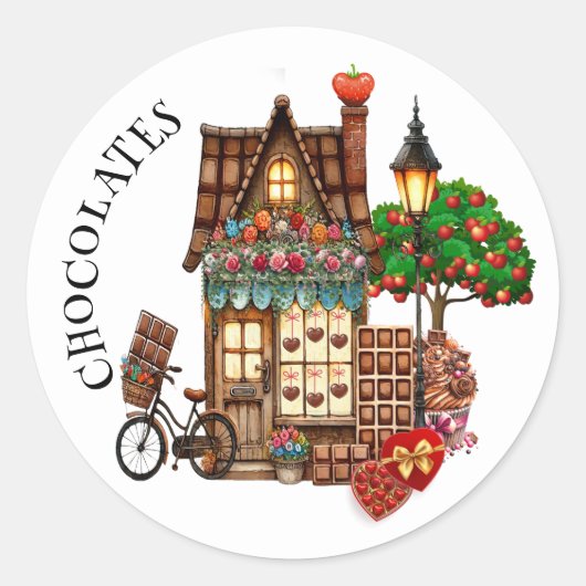 chocoladewinkel ronde sticker (Voorkant)