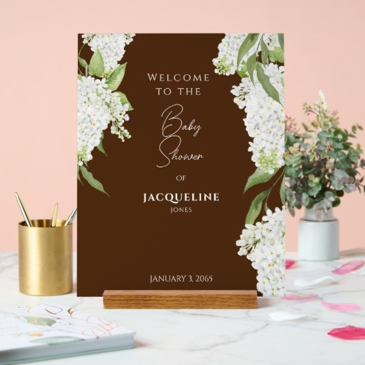 Chocolat Brown Blanc Floral Baby shower Bienvenue (Mariage)