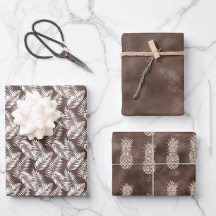 Chocolat Brown Blanc Tropical Feuilles & ananas