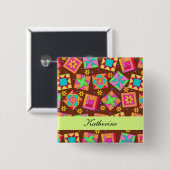 Chocolat Brown Green Patchwork Quilt Nom Badge (Devant & derrière)
