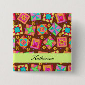 Chocolat Brown Green Patchwork Quilt Nom Badge (Devant)
