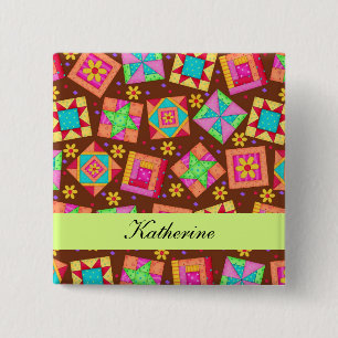 Chocolat Brown Green Patchwork Quilt Nom Badge