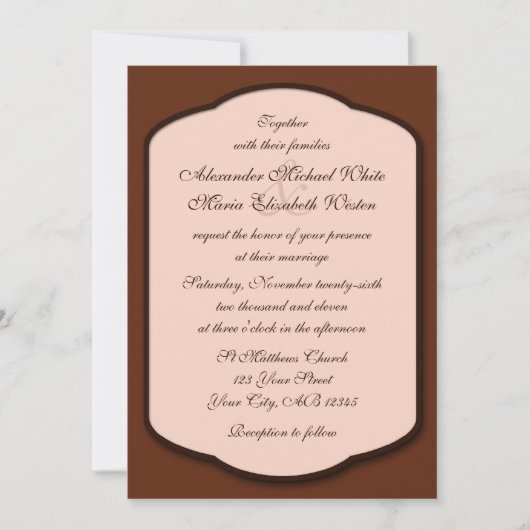 Chocolat Brown & Mariage Beige Invitations (Devant)