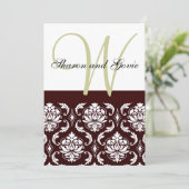 Chocolat Brown Monogramme de Damas Faire-part de m (Debout devant)