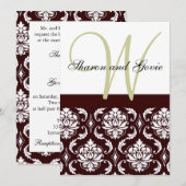 Chocolat Brown Monogramme de Damas Faire-part de m (Devant / Derrière)