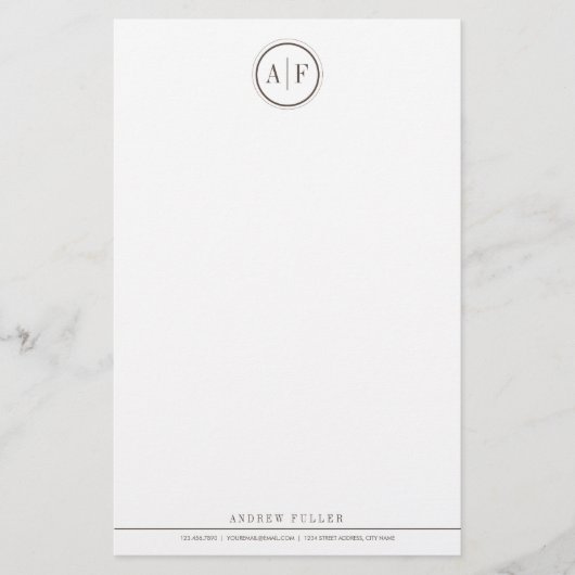 Chocolat Brown Monogramme Papeterie classique (Devant)