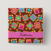 Chocolat Brown Patchwork Quilt Blocks Nom Badge (Devant)