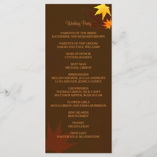 Chocolat Brown programme de mariage d'automne (Dos)