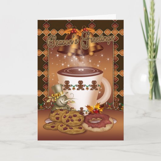 Chocolat Chaud Cartes De Noël Cloches Et Holly (Devant)