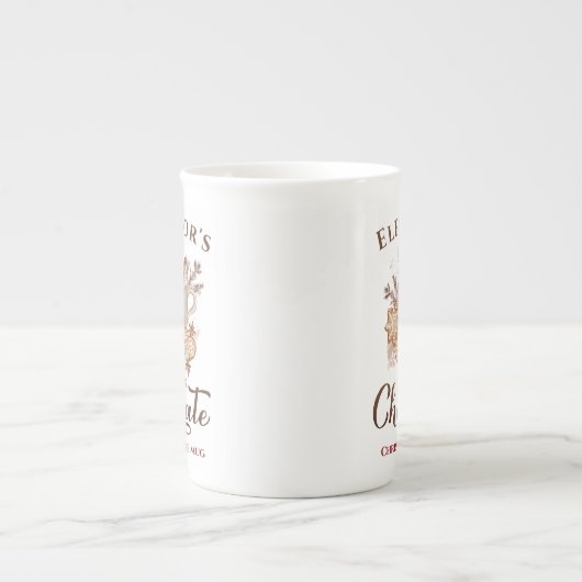 Chocolat chaud Nom Beige Bone Chine Mug de Noël (Devant)