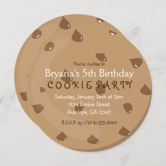 Chocolat Chip COOKIE Invitations de fête d'anniver (Devant / Derrière)