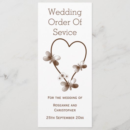 Chocolat Coeur Et Papillons Programme De Mariage (Devant)