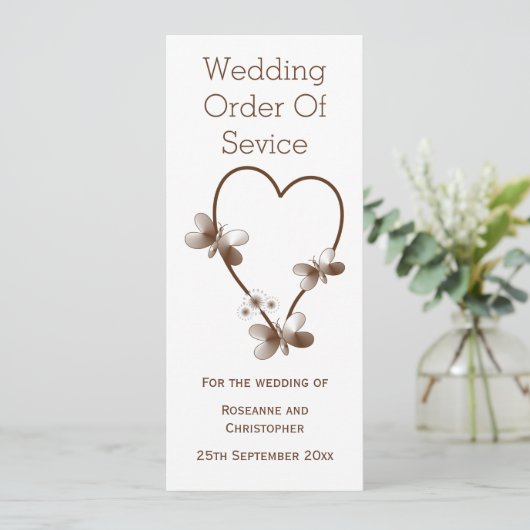 Chocolat Coeur Et Papillons Programme De Mariage (Debout devant)