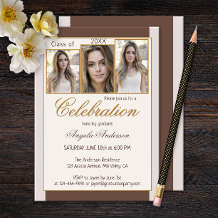 Chocolat Cream Gold Photo Graduation Invitation
