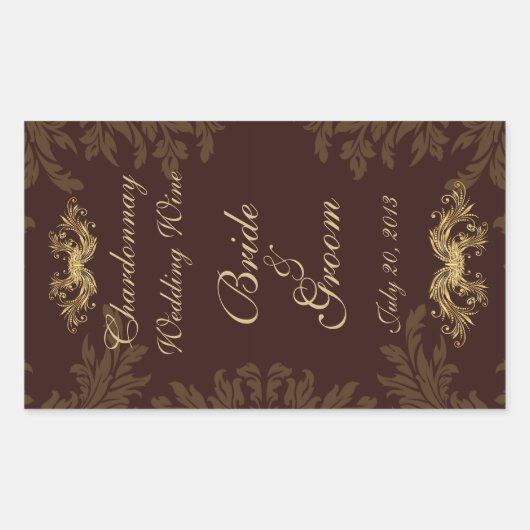 Chocolat Damask 2 Mariage Vin Étiquette Sticker (Devant)