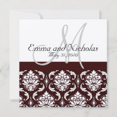 Chocolat Damask Monogramme Faire-part de mariage (Devant)