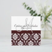 Chocolat Damask Monogramme Faire-part de mariage (Debout devant)