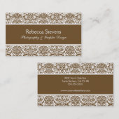 Chocolat et carte de visite blanc de damassé (Devant / Derrière)