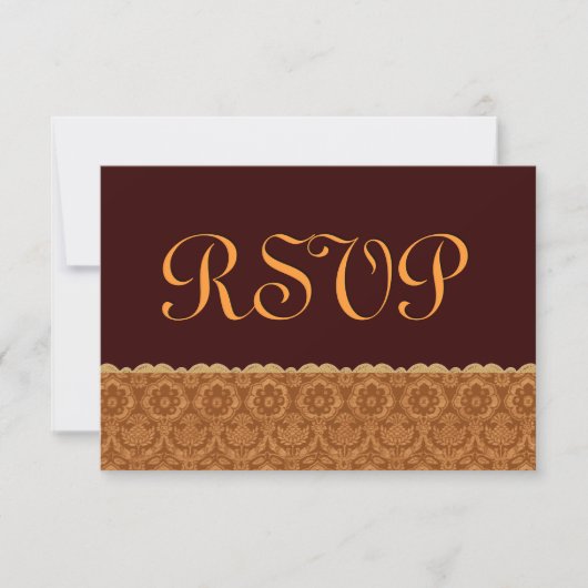 Chocolat et or Vintage Mariage damassé RSVP (Devant)