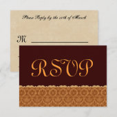 Chocolat et or Vintage Mariage damassé RSVP (Devant / Derrière)
