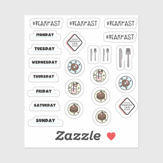 Chocolat Fraise Petit-Déjeuner Stickers Planner (Feuille)