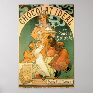 Chocolat Idéal Adverteren door Alfons Mucha Poster