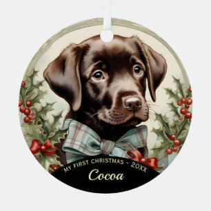 Chocolat Lab Puppy le premier ornement de Noël