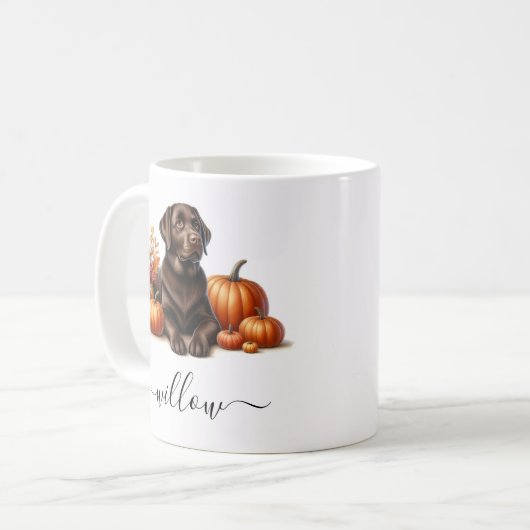 Chocolat Labrador Fall Mug avec nom personnalisé (Devant gauche)