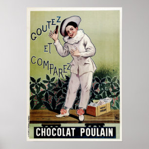 CHOCOLAT POULAIN Milk Chocolade Bar Old French Poster