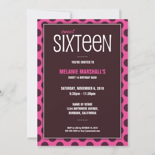 Chocolat Sweet sixteen et rose| Invitations de par (Devant)