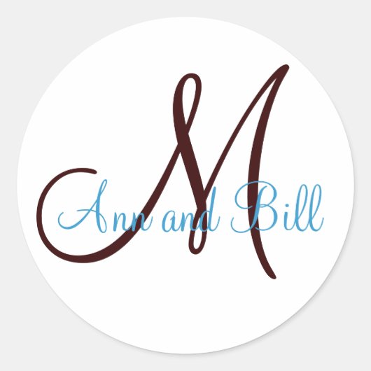 Chocolat Turquoise Mariage Monogramme Noms Sticker (Devant)