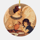 Chocolate Angel Frans Antiek Keramisch Ornament (Achterkant)