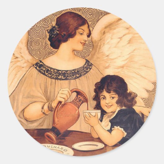 Chocolate Angel Frans Antiek Ronde Sticker (Voorkant)