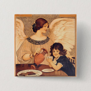 Chocolate Angel Frans Antiek Vierkante Button 5,1 Cm