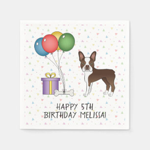 Chocolate Boston Terrier Cartoon Dog - Birthday Servet