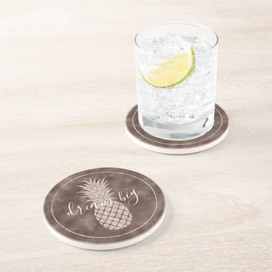 Chocolate Brown Blush Glitter Pineappel Zandsteen Onderzetter (Zijkant)