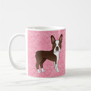 Chocolate Brown Boston Terrier Dog op roze harten Koffiemok