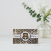 Chocolate Brown Cake Couture Glitzy Damask Bakery Visitekaartje (Staand voorkant)