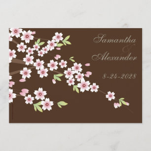 Chocolate Brown Cherry Blossom Wedding Invitation Kaart