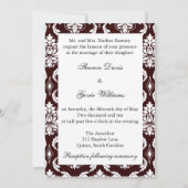 Chocolate Brown Damask Monogram Weddenschap Kaart (Achterkant)