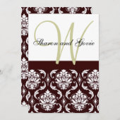 Chocolate Brown Damask Monogram Weddenschap Kaart (Voorkant / Achterkant)