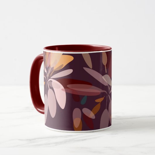 Chocolate Brown en beige Elegant Foliage Print Mok (Voorkant links)