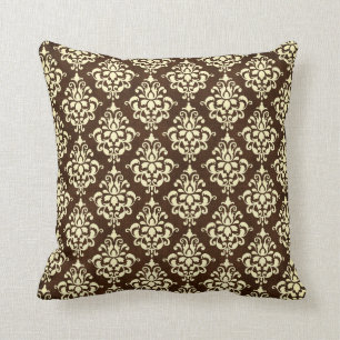 Chocolate Brown en Cream Damask Sierkussen
