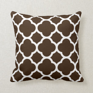 Chocolate Brown en White Quatrefoil Pattern Kussen