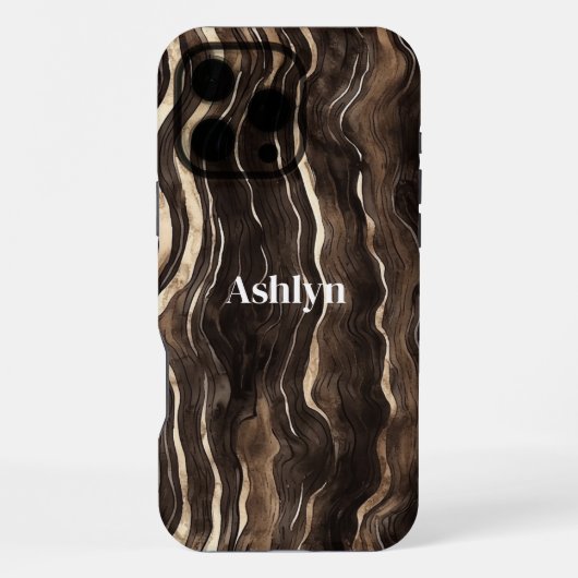 Chocolate Brown Gold Wavy Stripes iPhone Hoesje (Achterkant)