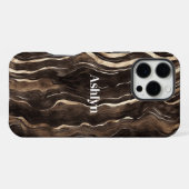 Chocolate Brown Gold Wavy Stripes iPhone Hoesje (Achterkant horizontaal)